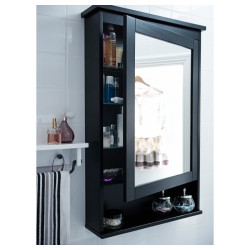 Фото1.Зеркальный шкаф с 1 дверцей, морилка черно-коричневый HEMNES IKEA 302.176.73
